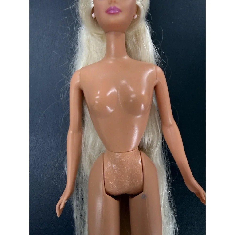 90s Barbie Rapunzel Long Blonde Hair Blue Eyes Crown Vintage Doll
